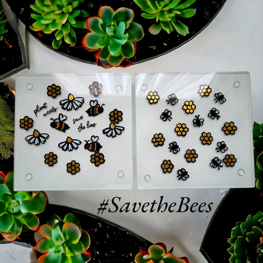Mini Glass Cutting Boards/ Honey Bee Theme